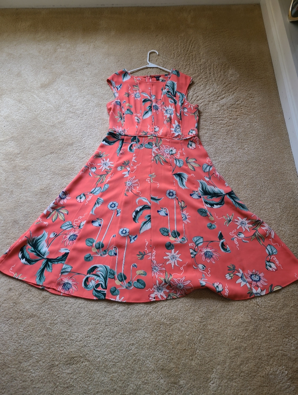 Ann Taylor Coral Floral Midi Dress